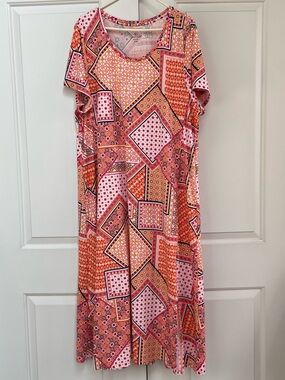 Cuddl Duds Bright Sunny Patchwork Floral Short Sleeve  Soft Stretchy Maxi Dress